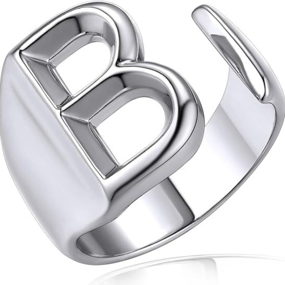 Letter B Initial Silver Rings Adjustable Gold Statement Ring